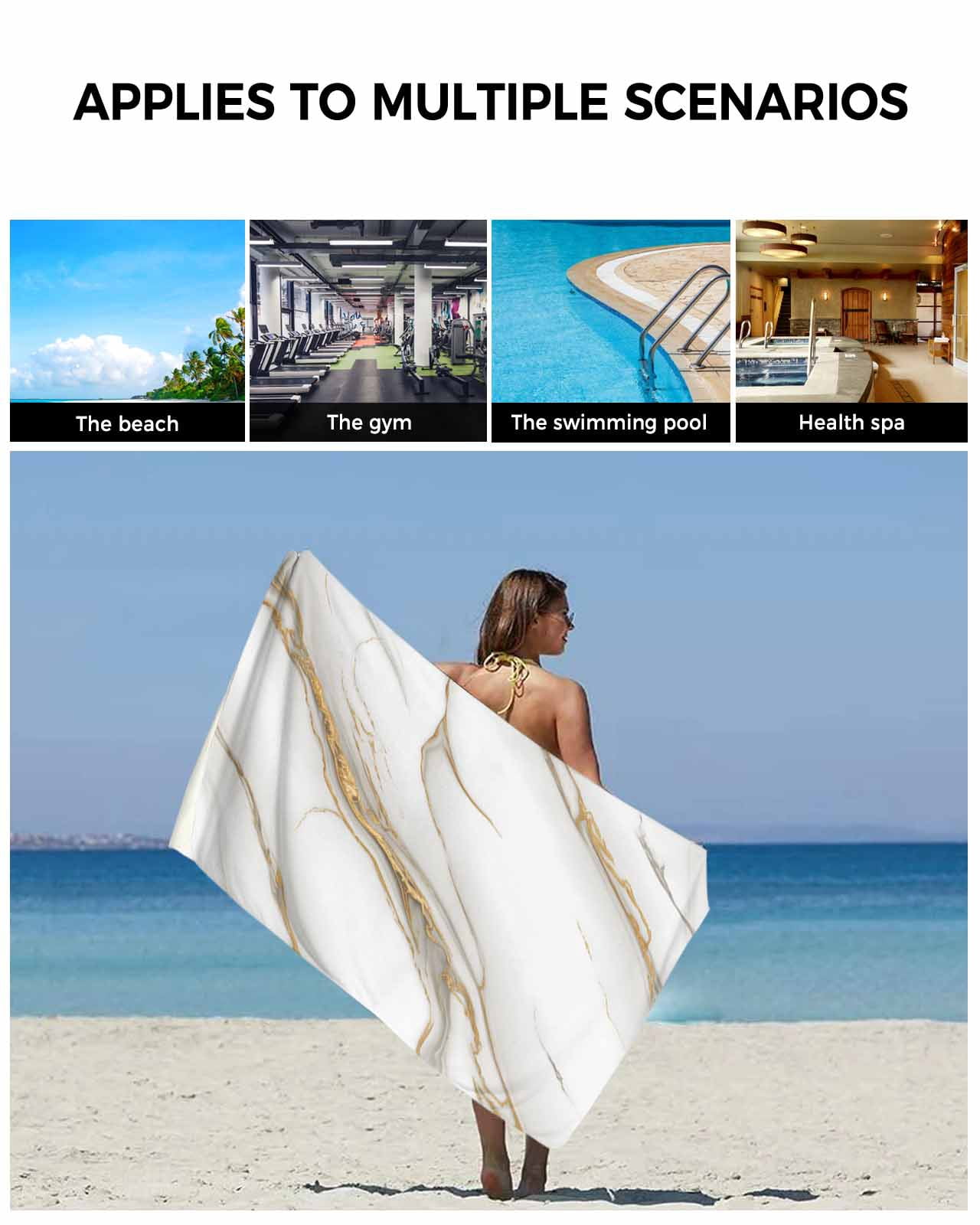 White Golden Marble Towel Set of 3, Soft Microfiber Bath Towels, Hand Towel, Washcloths, Modern Abstract Art Marble Crack Quick-Dry Absorbent Towels for Bathroom Kitchen Hotel Beach Gym Spa