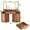 Tea Brown, variant on Modern Rattan Corner Vanity Desk, 46" Corner Makeup Vanity Desk with Smart Mirror and Lights, Oak Vanity Desk with Charging Station and 1 Drawer, Stool & Shelves for Bedroom, Tea Brown