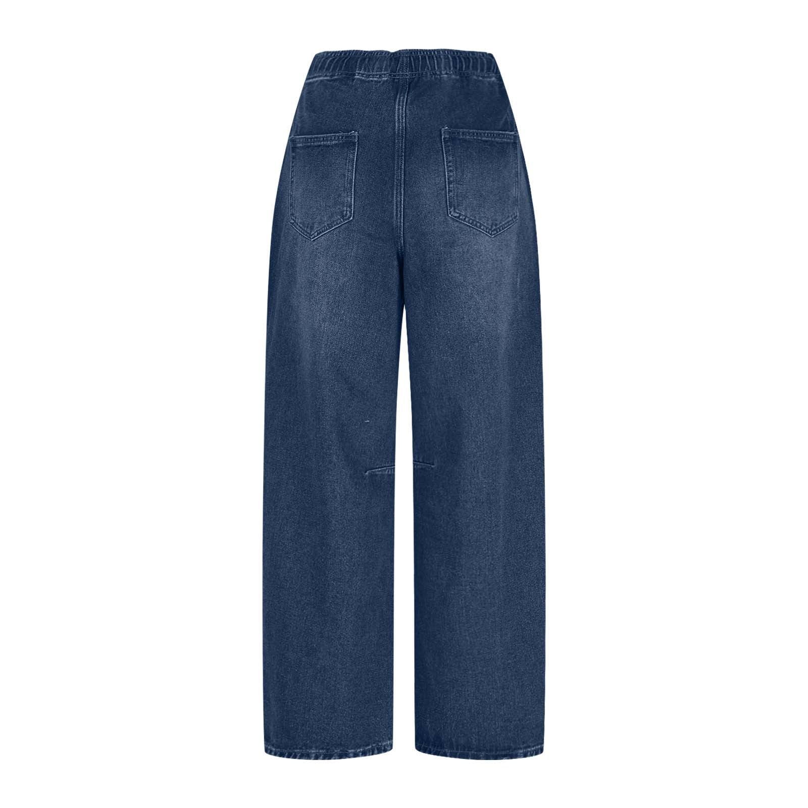 Baggy Jeans for Women High Waisted Wide Leg Jeans Elastic Waist Strechy Drawstring Pull On Denim Pants with Pockets