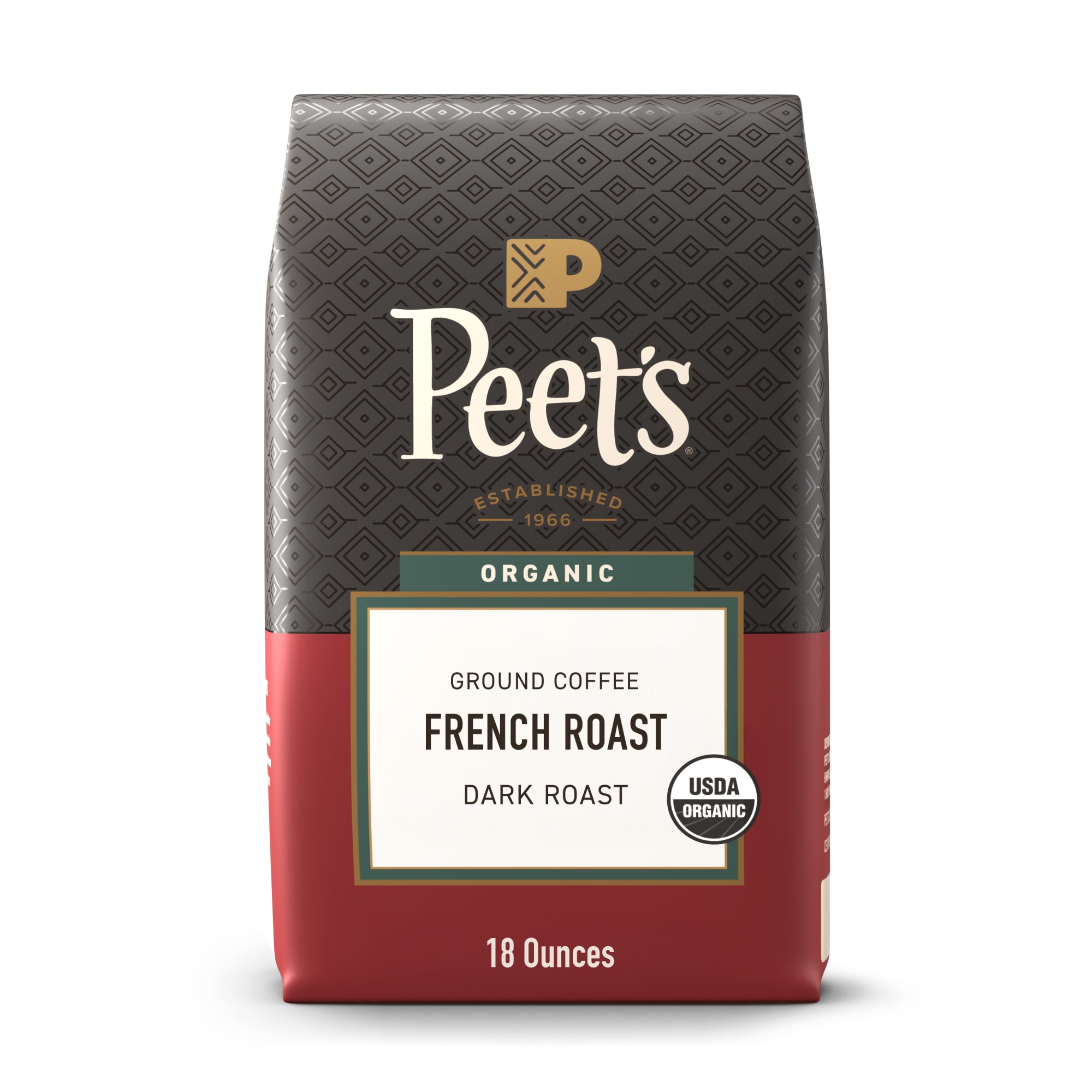 Peet's Coffee Organic French Roast Premium Dark Roast Ground Coffee, Arabica, 18 oz