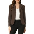 thumbnail image 1 of Blazer de trabajo para mujer INSPIRE CHIC con solapa, manga larga, color café, talla M, 1 of 6