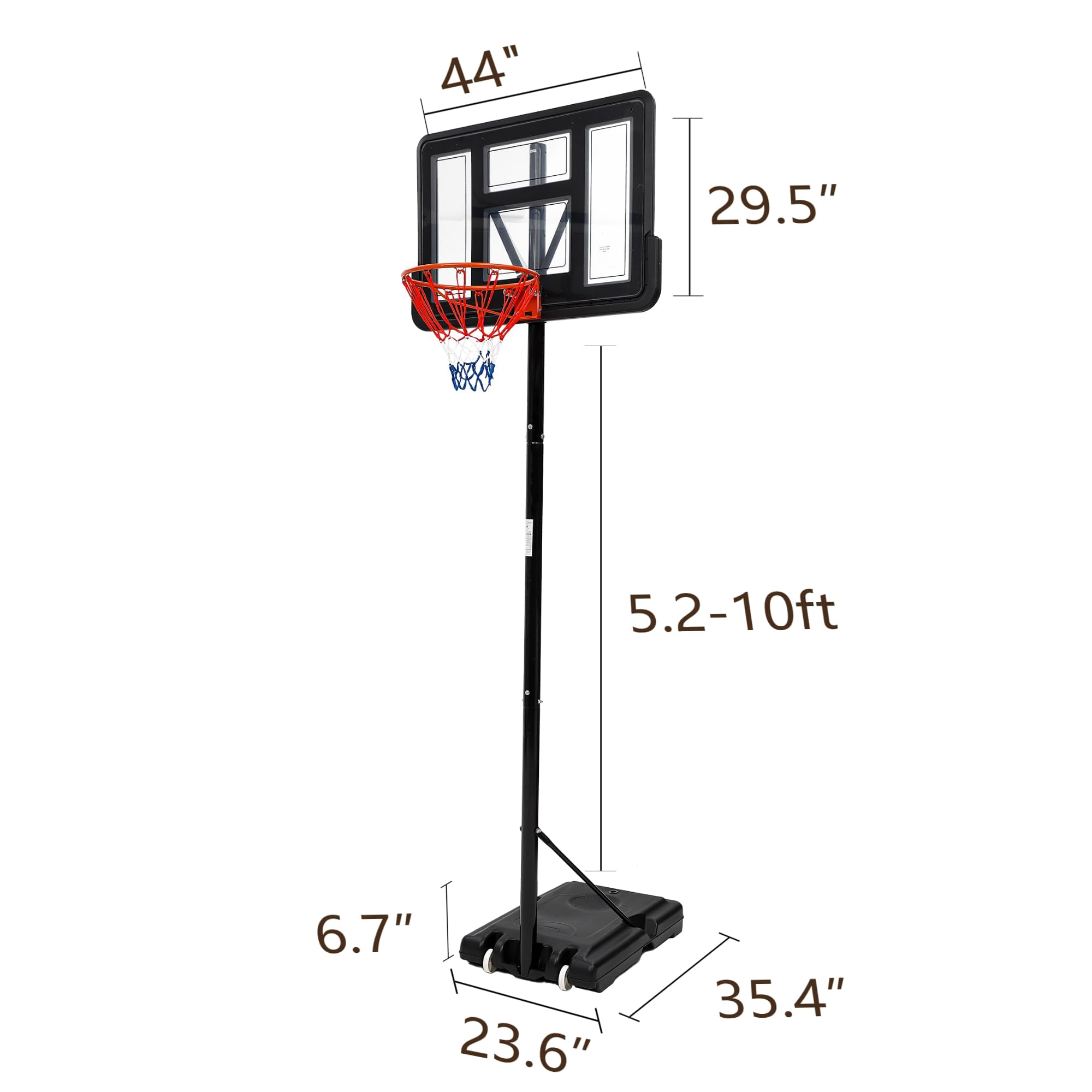 Luku Portable Basketball Hoop Outdoor, 5.2-10FT Height Adjustable Basketball Hoop Goal System with 44" Backboard and Wheels for Youth Adults - Backyard, Indoor Play