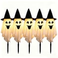 thumbnail image 2 of Halloween Ghost Stake Lights Set of 5, Witch Hat LED Ghost Pathway Lights Battery Operated, Indoor Outdoor Halloween Decorations, Spooky Lawn Light for Yard Garden Haunted House Porch Walkway Decor, 2 of 7