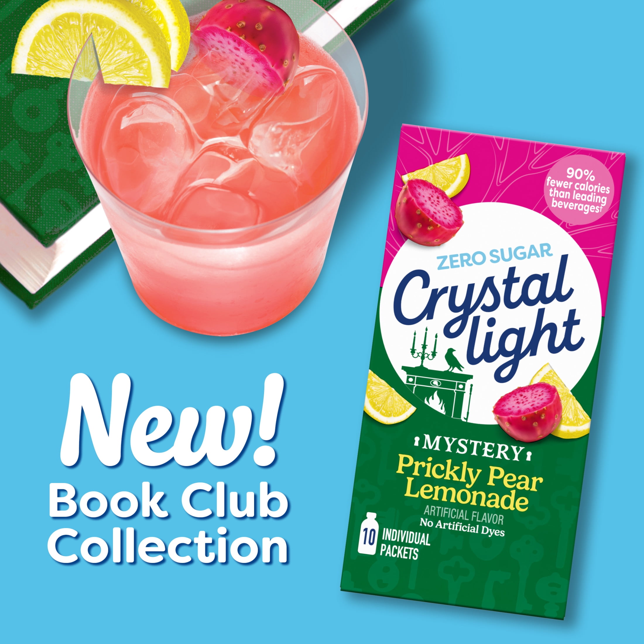 Crystal Light Drink Mix, 10 Individual Packets, Hydration for Book Lovers and Mystery Readers, Prickly Pear Lemonade Artificial Flavor, Zero Sugar, No Artificial Dyes, 0.13 oz
