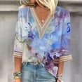 thumbnail image 2 of BangWanChi Womens Summer Tops with Sleeves Women's Summer Printed Pullover V-Neck Lace T-Shirt 3/4 Sleeves Three-quarter Sleeve Top, 2 of 5