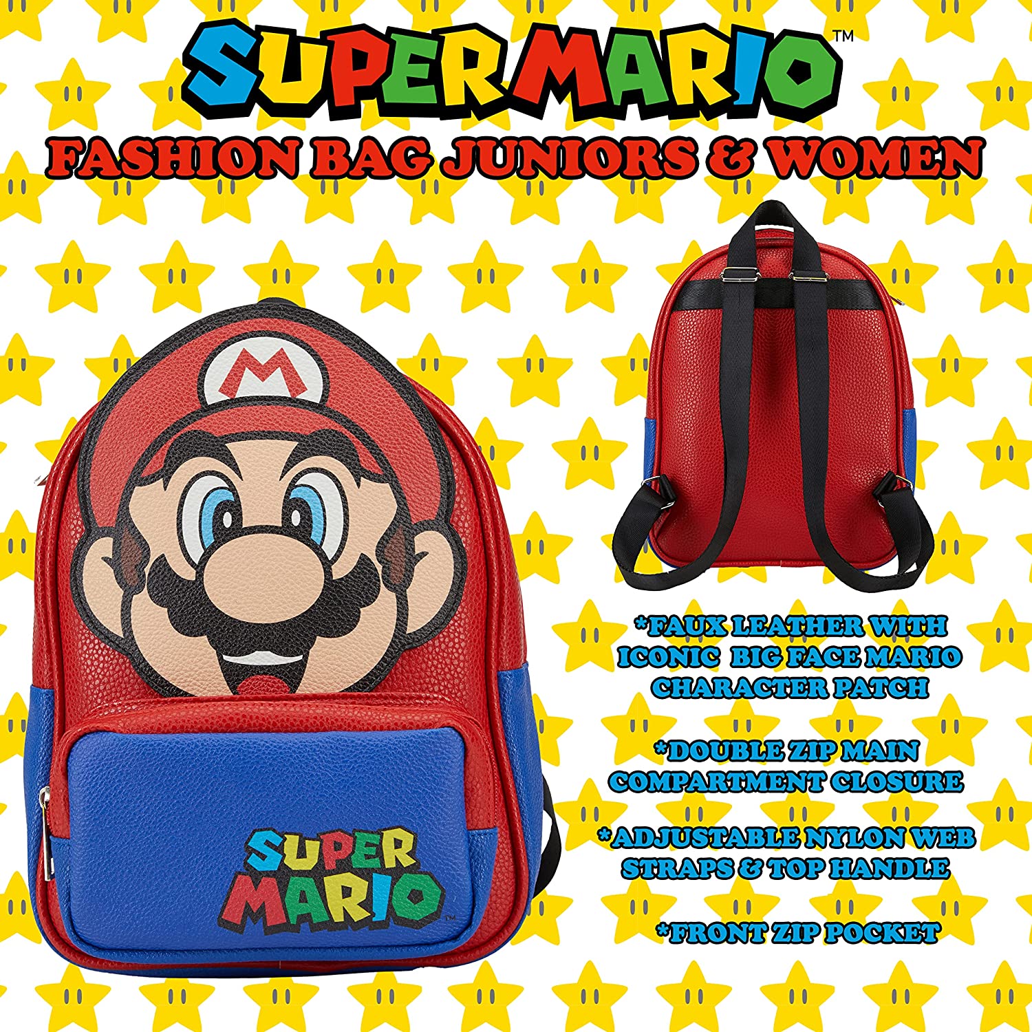 Nintendo's Super Mario Cosplay 10.5 Backpack, Faux Leather PU with 3D Features, Red & Blue - image 3 of 6