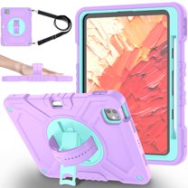 Dteck Case for iPad Pro 11 inch 2024,Heavy Duty Silicone Case 3-Layer Protection Shockproof Kickstand Cover with Pencil Holder/Hand Strap/Shoulder Strap for iPad Pro 11-in. (M4) 2024,Purple Green