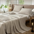 thumbnail image 2 of MooMee 100% Washed Cotton Sheet Set King Linen Like Textured Breathable Durable Soft Comfy 4pcs (Cream Grey), 2 of 6