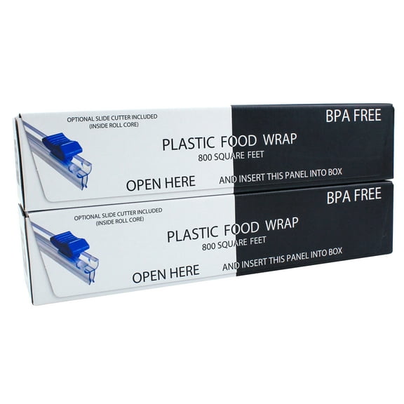 Clear Plastic Food Wrap, 1600 SQ. FT. BPA-Free, Optional Slider Cutter & Edge Blade