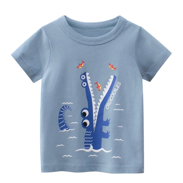 Gibobby Blusas Para Niñoses Camisetas de cuello redondo de manga corta con dibujos animados para niños pequeños y bebés, camisetas, ropa para niños(Aqua, 3-4 Años)