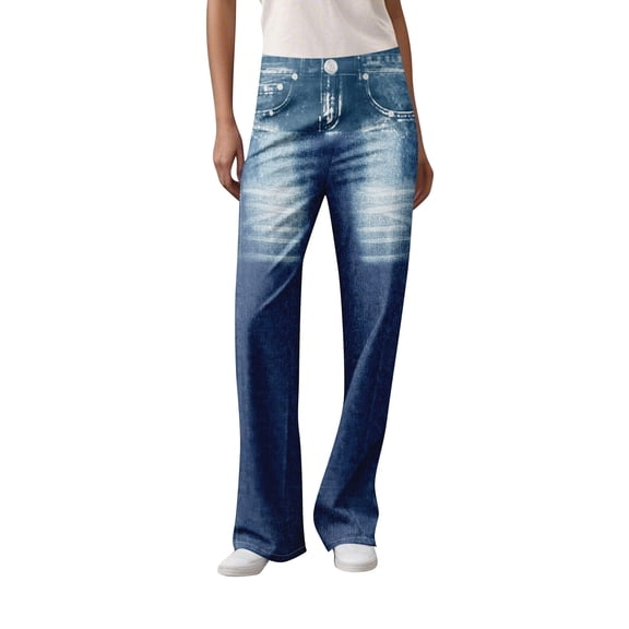 WTOBBY Women's Casual Print Jeans, Sporty Jeans Style Pants with a Comfortable and Relaxed Fit, Ideal for Leisure Activities and Everyday Wear,Blue L