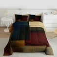 thumbnail image 2 of Manfei Retro Geometric Queen Comforter Set,Square Pattern Bedding Sets,Brown Deepblue Plaid Bedding Comforter Set For Men Women,Luxury Bedroom Decor Reversible,3-Piece, 2 of 8