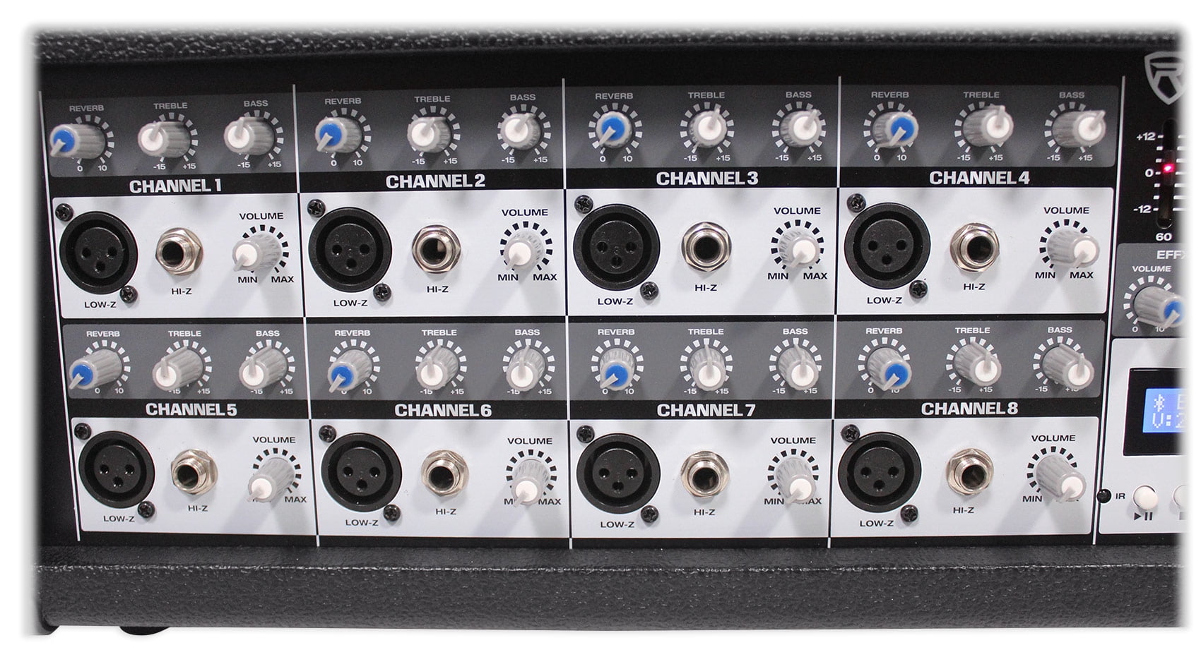 Rockville RPM85 2400w Powered 8-Channel Mixer, 5 Band EQ, Bluetooth+Snake Cable