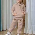 thumbnail image 4 of Girls Sweatsuit Bowknot Print Hoodie Jogger Soft Party Loungewear Comfy Play Casual Kids 2 Piece Outfits Khaki 4-5 Y, 4 of 7