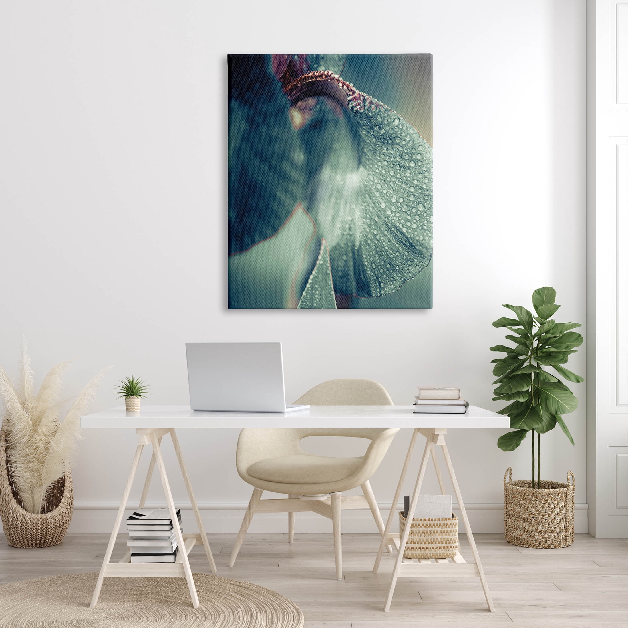 Close Up Water Drip Petals Botanical & Floral Photograph Gallery Wrapped Canvas Print Wall Art