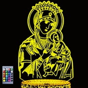Hongkai 3D Virgin Mary Night Light Lamp Illusion Night Light 16 Color Changing Table Desk Decoration Lamps Gift Acrylic Flat ABS Base USB Cable Toy 3D51-A1222