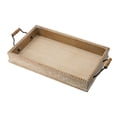 thumbnail image 2 of A&B Home Decorative Serving Tray Set of 2 with Handles Boho Chic Style Beaded Edge Detailed Etching Fir Wood Metal Centerpiece Table Décor L: 19.3x10x3.3, S: 15.9x8.7x3.1 Inch, 2 of 10