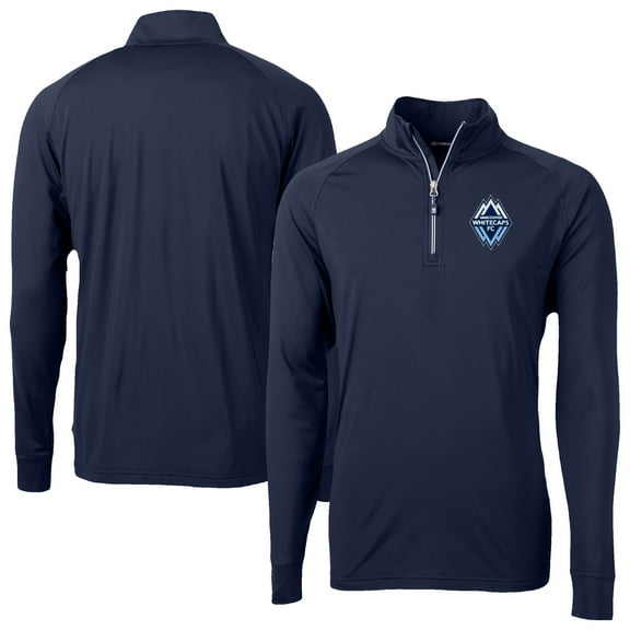 Men's-Cutter & Buck  Navy Vancouver Whitecaps FC Adapt Eco Knit Stretch Recycled Raglan Quarter-Zip Pullover Top