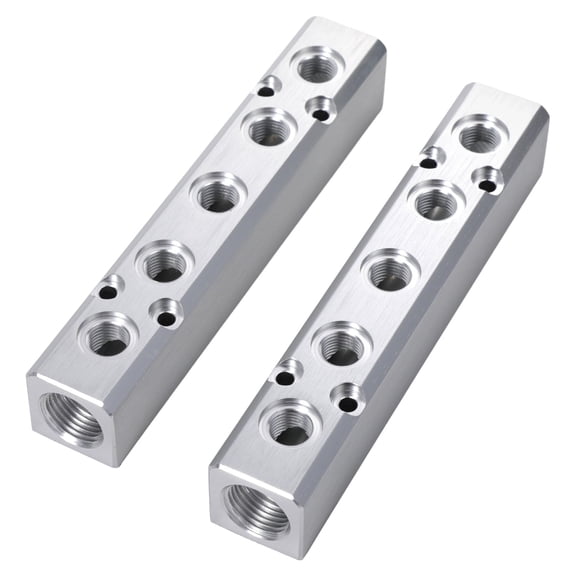 2 Pack 5-Way Air Compressor Manifold – 30x30 Series Aluminum Alloy NPT Thread Air Splitter, Pneumatic Manifold Block for Industrial Automation & Equipment