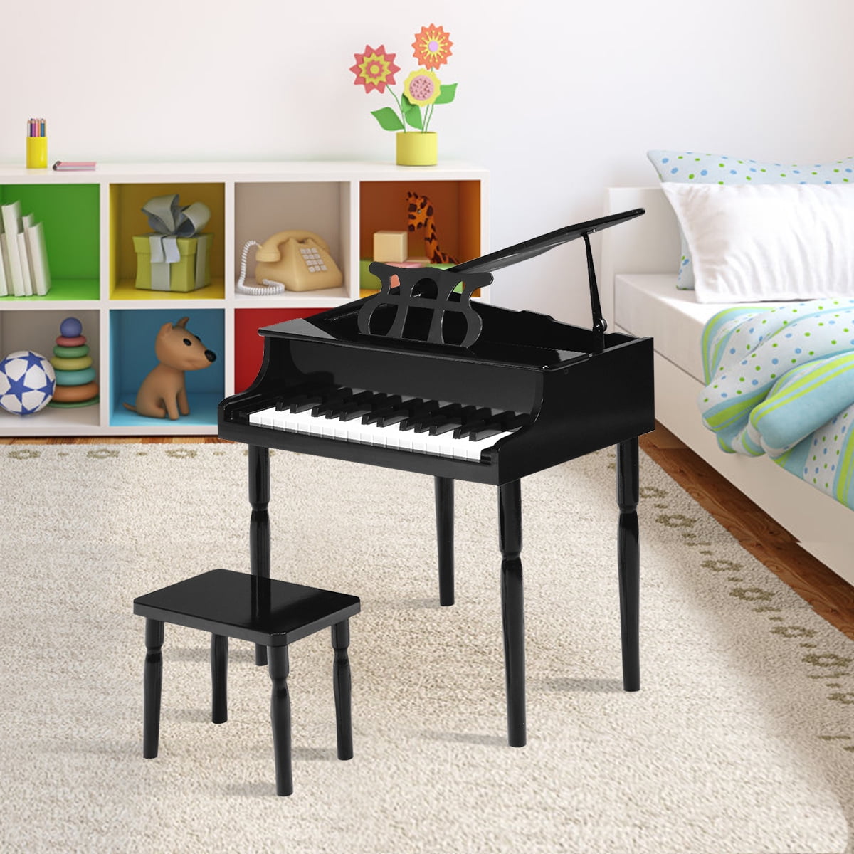 Costway Kids 30-Key Baby Grand Piano with Stool, Wooden