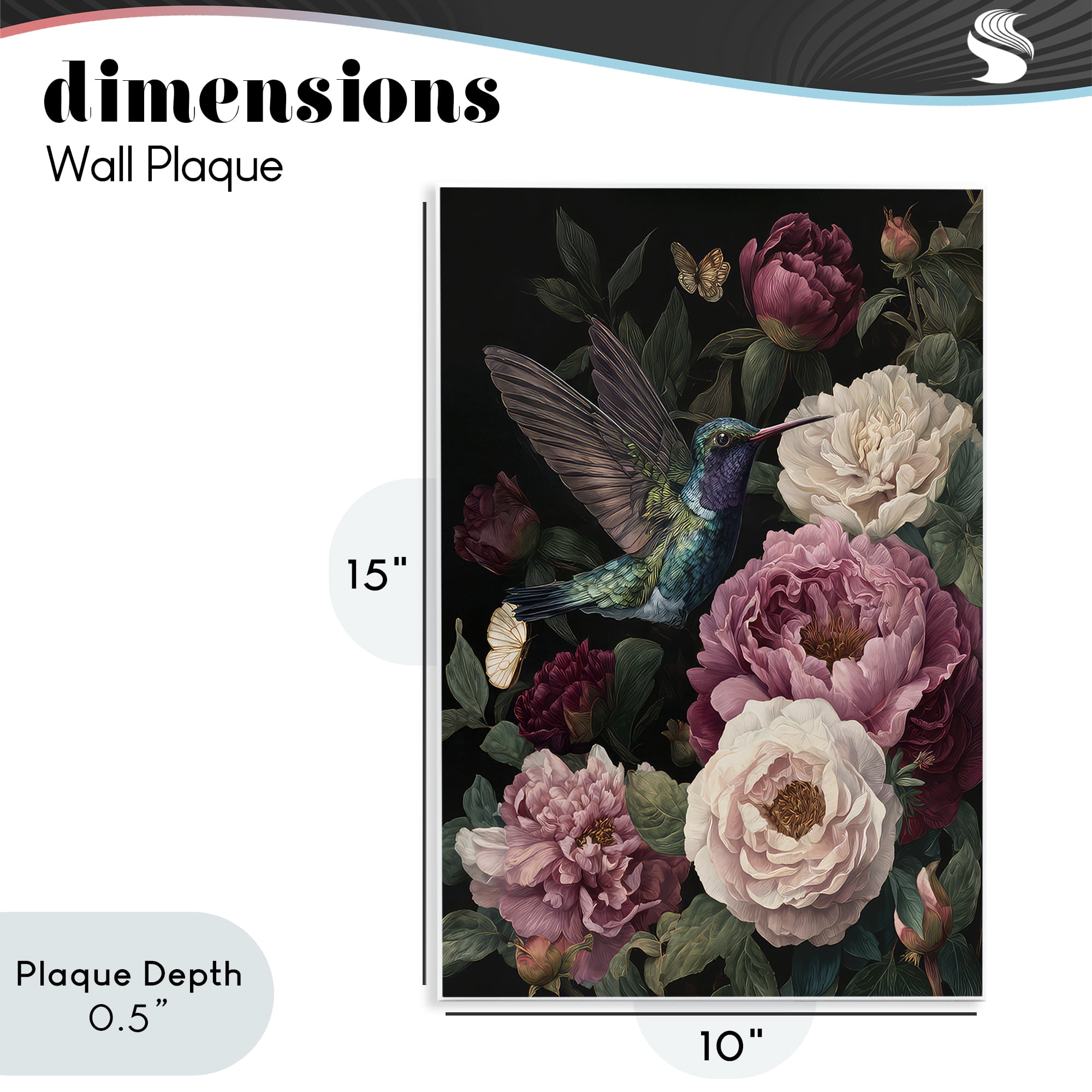 Stupell Industries Hummingbird & Lush Peonies Wall Plaque Art, design by The Wands Want