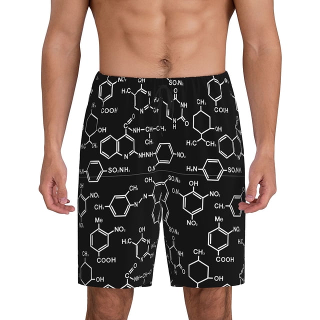 Balery Chemistry Formulas 1 Pantalones cortos de pijama de punto de algodón para hombre con cinturilla y bolsillos-4X-Large