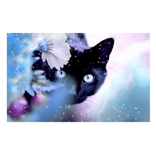 5D bricolaje redondo taladro diamante pintura gato negro punto de cruz bordado artesanal Likrtyny decoración de arte