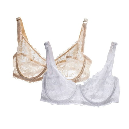 Huvoen Push Up Bras for Women 2PC Sexy Bra Sheer Lace Lingerie Bras Steel Ring Gathering Bra Underwear Daily Bras Khaki m