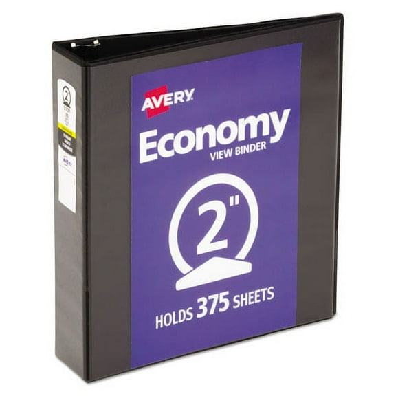 "Economy View Binder With Round Rings , 3 Rings, 2"" Capacity, 11 X 8.5, Black, (5730) | Bundle of 2 Each"