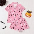 thumbnail image 2 of Likimi Child Kids Girls Halloween Pajamas Set Short Sleeve Hallowmas Ghost Print Lapel Button Down Pjs Tops With Shorts For Party Fashion Sleepwear, 2 of 9