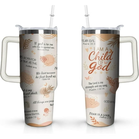 

40 Oz Christian Tumbler with Handle and Straw Christian Coffee Travel Cup Mug Water Bottle Religious Gifts for Women Christian Gifts Christmas Birthday Gifts for Women Friends Girl