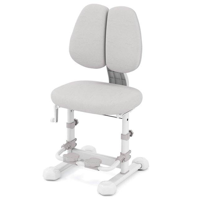 Costway Kids Study Chair with Adjustable Double Backrest, Footrest, Seat Height & Depth Gray