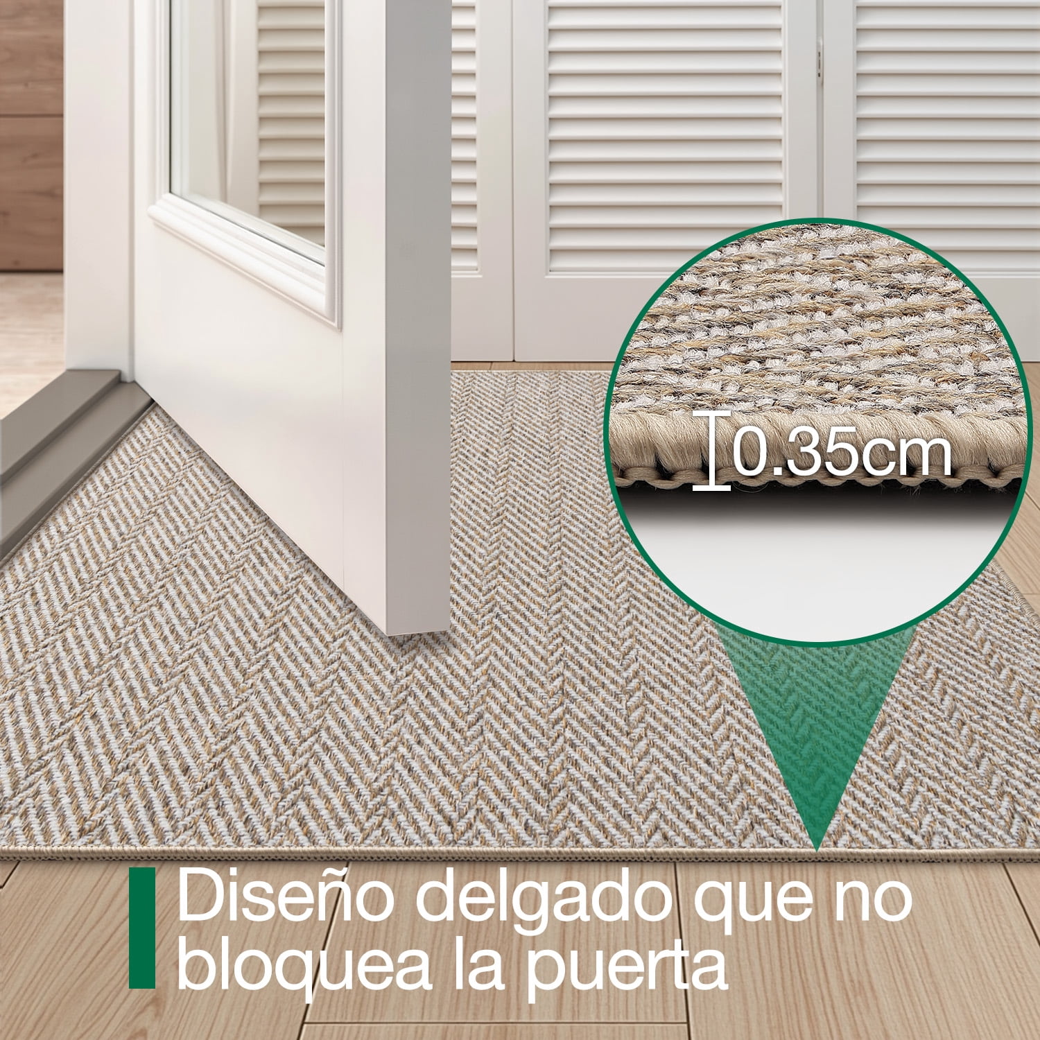 FRABE Ultra Thin Indoor Door Mat Non Slip, Low Profile Entryway Mat, Pet Friendly Doormat with Herringbone Design for Inside, Patio, Porch, Beige, 48x72