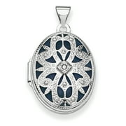 ZEN JEWELZ 14k White Gold 21mm Diamond Vintage Oval Locket Charm Pendant