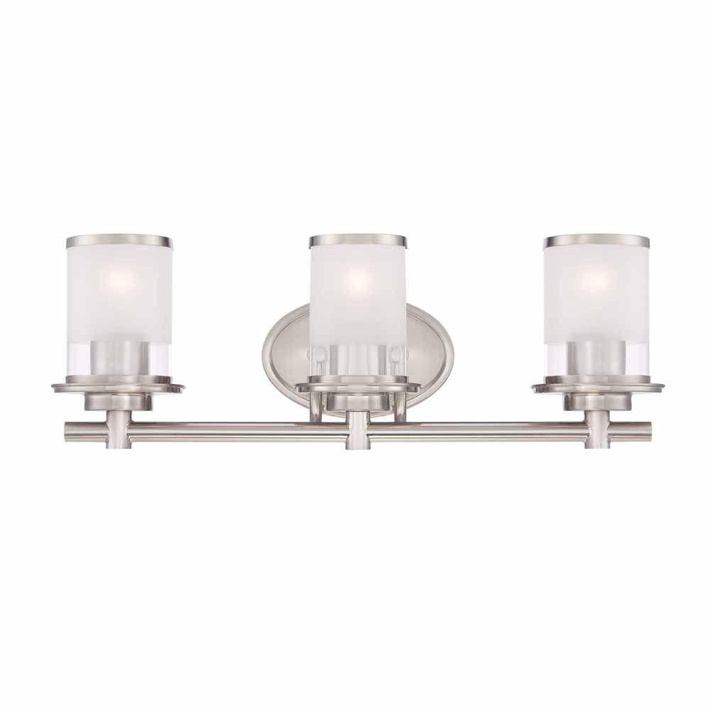 Photo 1 of Hampton Bay 3-Light Brushed Nickel Bath Bar Light with Clear and Sand Glass
AS IS USED