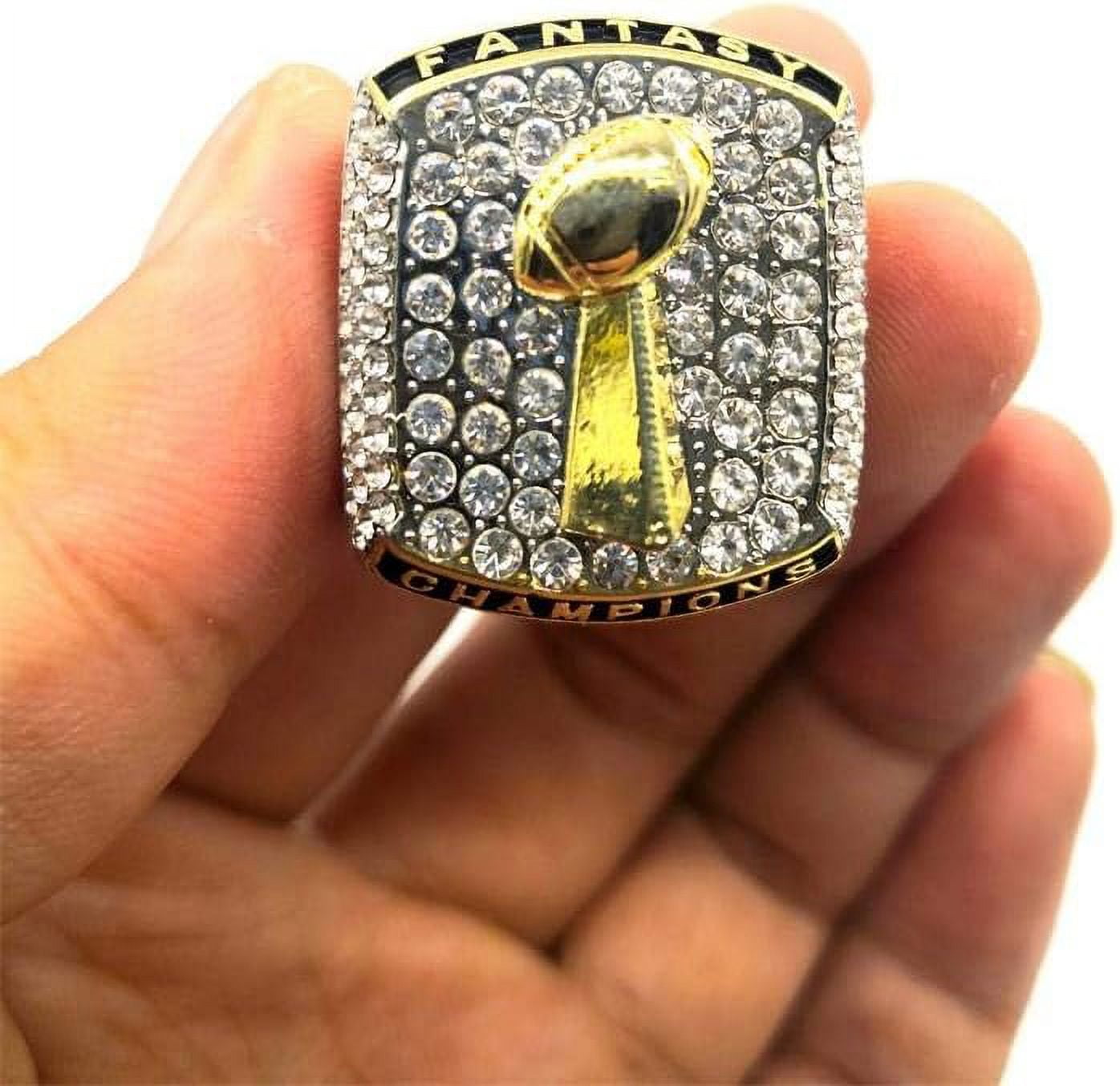 Fantasy Football Championship Silver Gold Bicolor Rings Trophies with Display Box