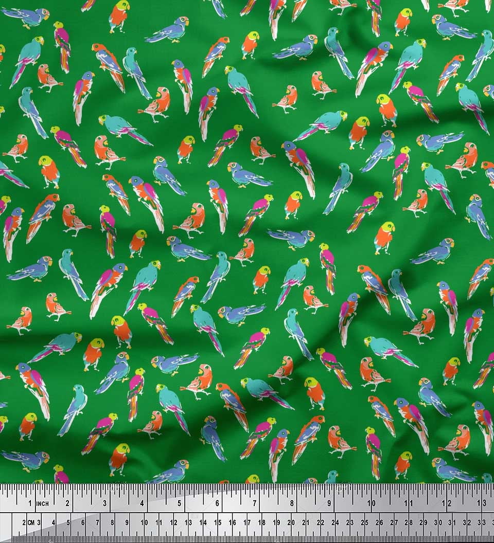Soimoi Green Cotton Jersey Fabric Parrots Watercolor Print Fabric by the Yard 64 Inch Wide ...