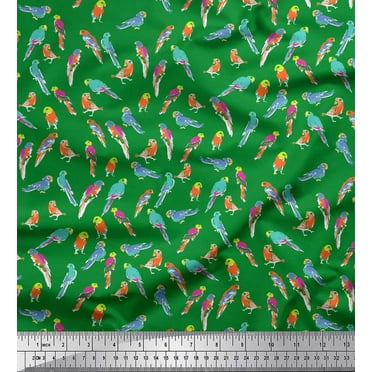 Soimoi Poly Georgette Fabric - Green Shell & Whale Ocean Print | 52 Inches Wide By The Yard