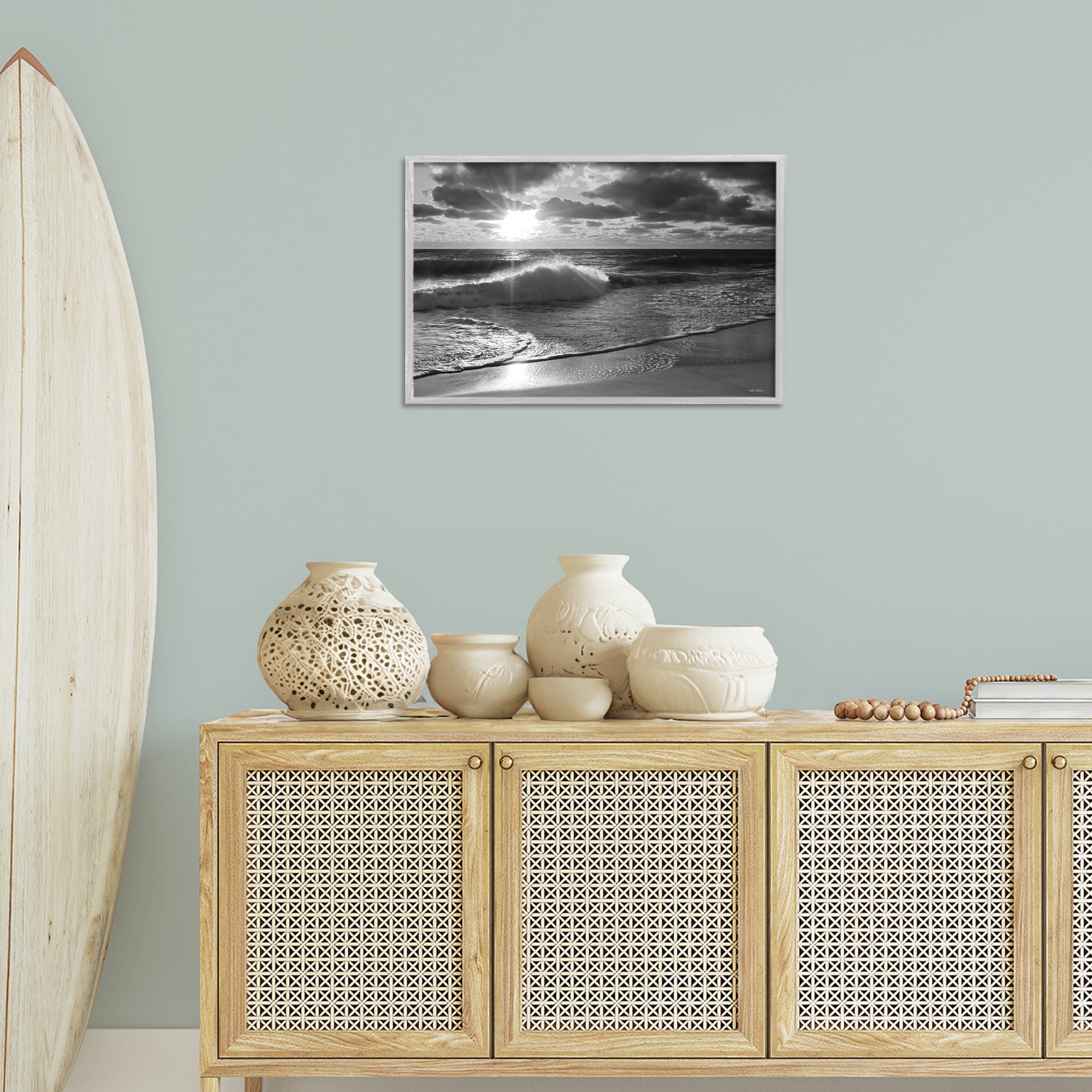 Stupell Industries Sunset Crashing Wave Landscape Photography Gray Framed Art Print Wall Art, 24 x 16