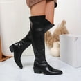 thumbnail image 4 of Rokment Womens Slouchy Thigh High Boots Fashion Winter Fall Leather Pointed Toe Chunky Mid Heel Wide Calf over The Knee Dress Tall Boots Black Size 6, 4 of 7