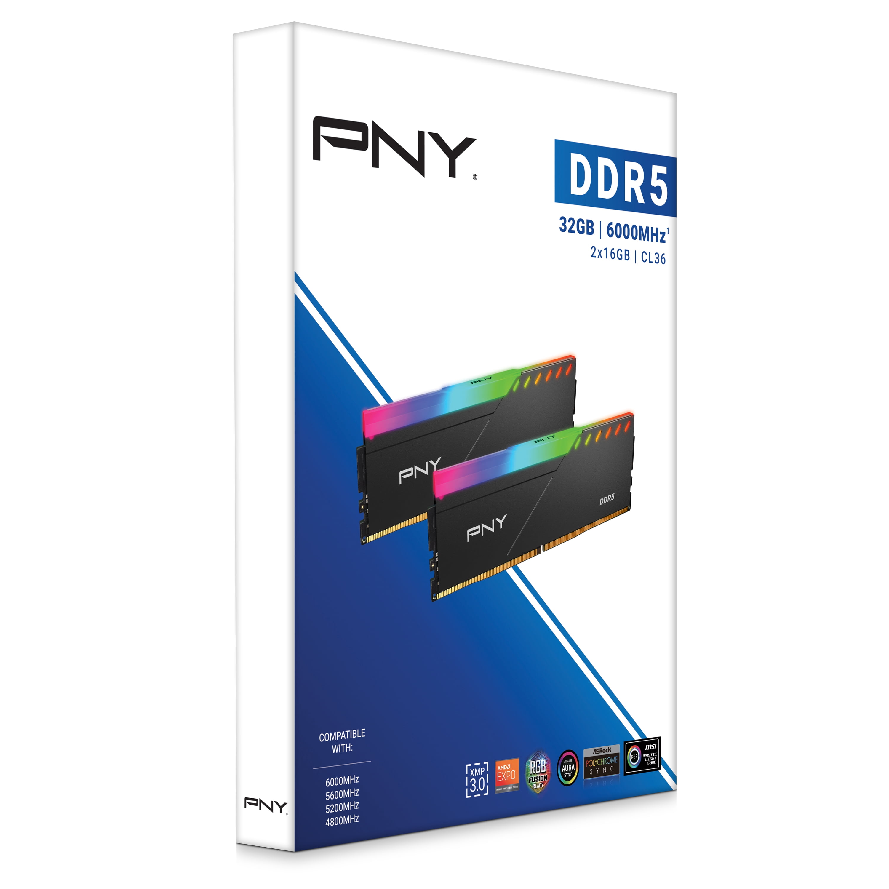 PNY Epic-X RGB™ 32GB (2x16GB) DDR5 6000MHz CL36 1.35V (XMP 3.0/EXPO Compatible) - Desktop Memory Kit