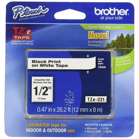 Brother 26.2-Foot Black on White 1/2-Inch Labeling Tape (TZ231)