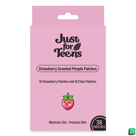 Just for Teens Hydrocolloid Pimple Patches for All Skin Types, 18 Clear & 18 Strawberry Scent