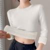 PEONAVET Chandail Col Rond pour Femmes Chandail en Molleton à Manches Longues Couleur Unie