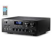 Moukey Home Audio Amplifier 220W Dual Channel Stereo Receiver System Bluetooth 5.0 w/Usb, Sd, Aux, Mic in w/Echo, Radio, LED - for Studio Use - MAMP1