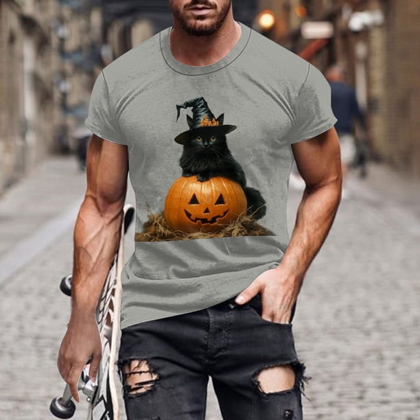 Blusas y camisas de manga corta y cuello redondo para hombre. Blusas/camisetas de manga corta con cuello redondo y estampado de Halloween para hombre. Blusa para hombre.