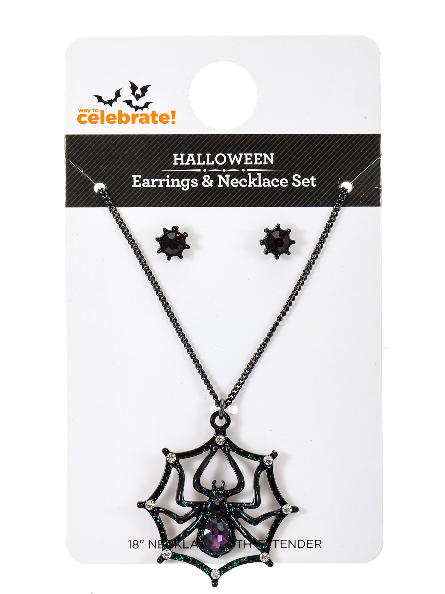 Way to Celebrate Halloween Spider Pendant Necklace and Earrings, 1 Piece, 1 Pair