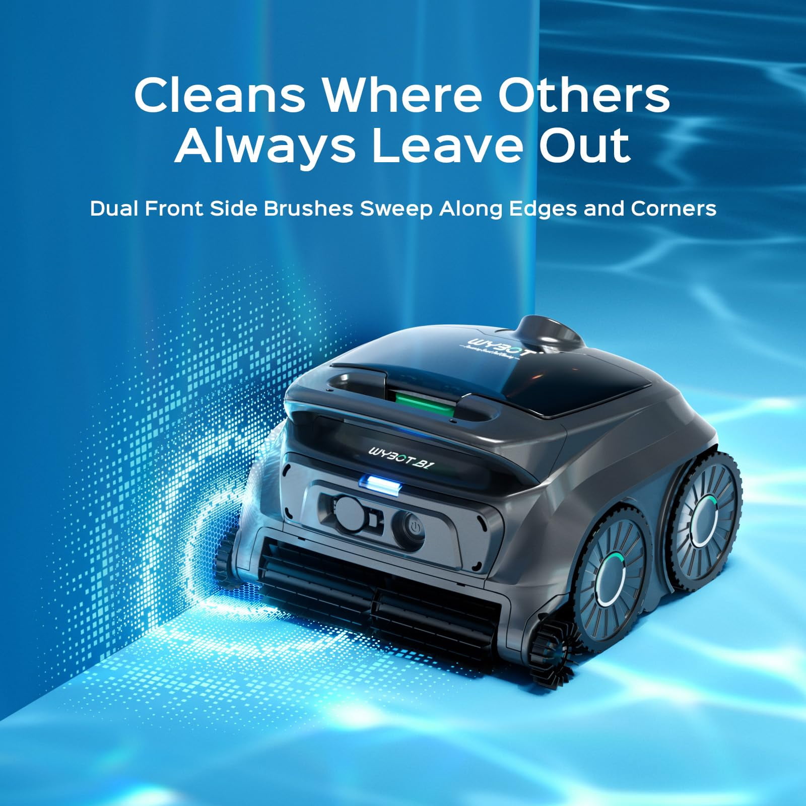 WYBOT B1 Robotic Pool Cleaner, Floor and Wall Cleaning, 120min Runtime Cordless Pool Cleaner for Inground & Above Ground Pools, Smart Navigation, Self-Parking, Dual Side Brushes, Grey & Green