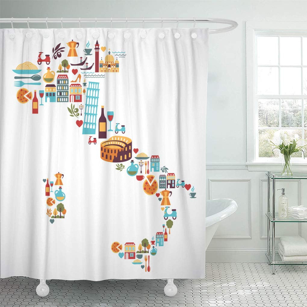KSADK Travel Italy Map with Italian Shower Curtain Bathroom Curtain