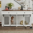 thumbnail image 2 of Noaman 63" Large Double Dog Crate Furniture, Wooden Dog Kennel with 2 Drawers, Removable Divider & Sliding Door, Water-Resistant Tabletop, Rustic Style for Indoor Pets, White & Brown, 2 of 19